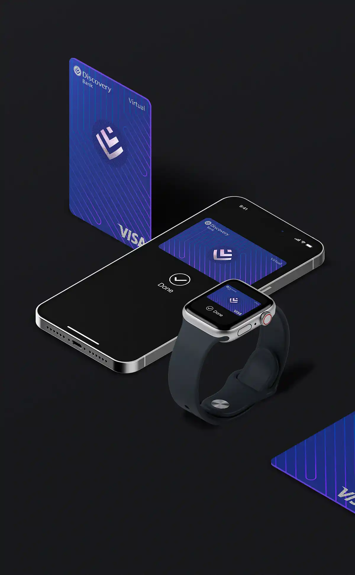 Discovery Bank Virtual Card design optimised for payment gateways showing bright electric colours and lines creating dynamic movement